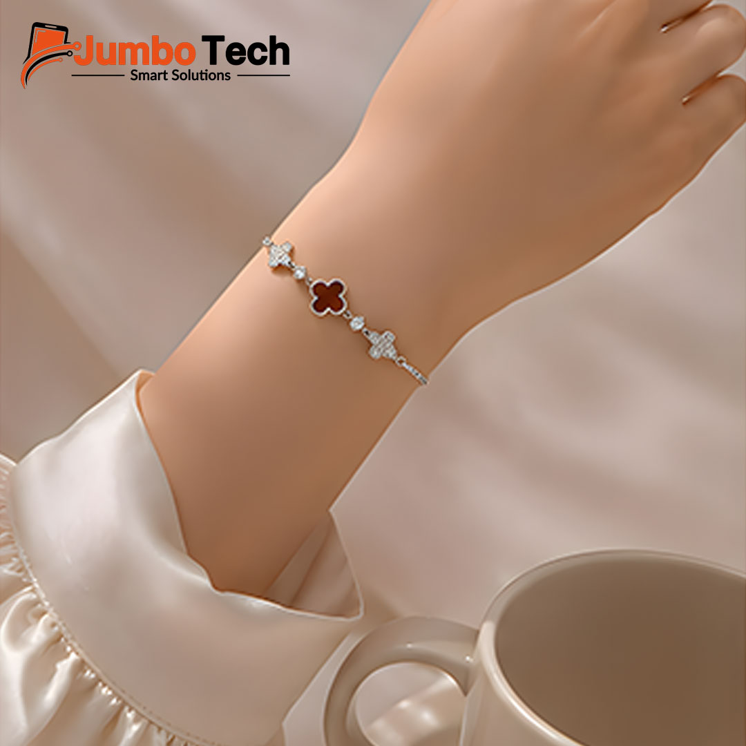 Fashion Jewelry Four-Leaf Clover Bracelet — Adjustable Chain with Crystal Stones