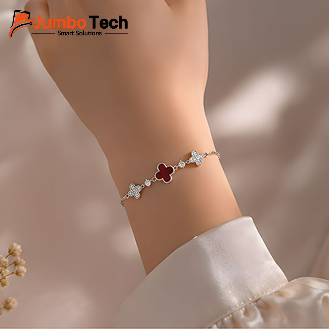 Fashion Jewelry Four-Leaf Clover Bracelet — Adjustable Chain with Crystal Stones