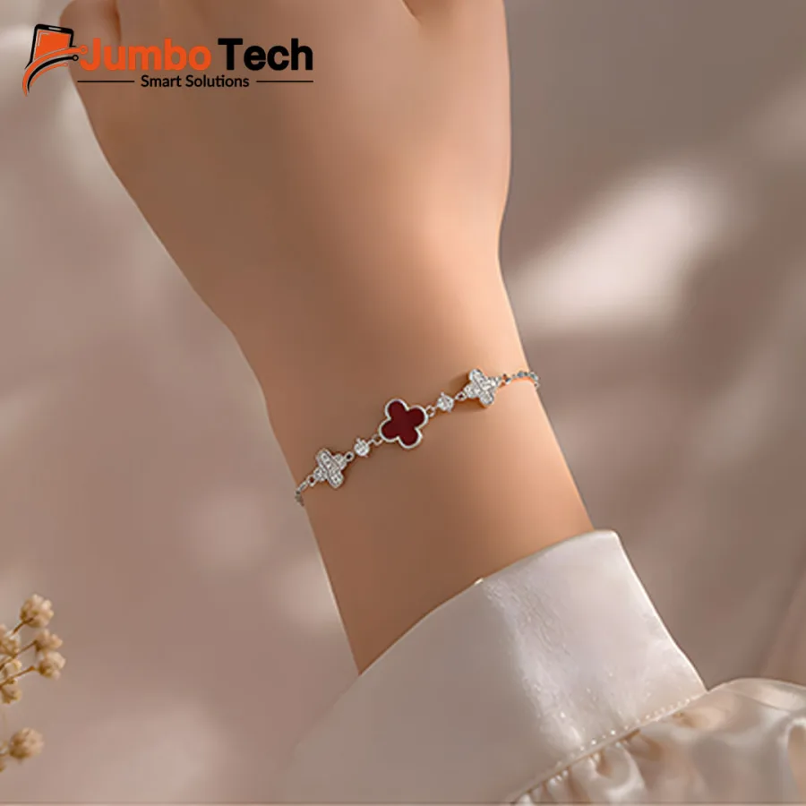 Fashion Jewelry Four-Leaf Clover Bracelet — Adjustable Chain with Crystal Stones