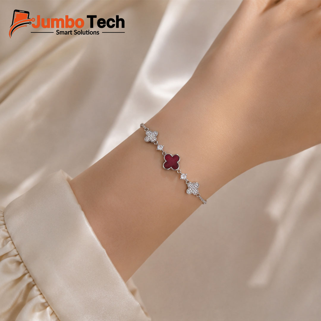 Fashion Jewelry Four-Leaf Clover Bracelet — Adjustable Chain with Crystal Stones
