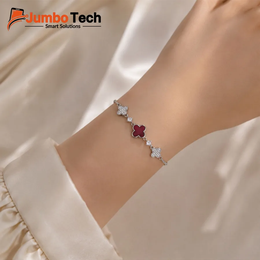 Fashion Jewelry Four-Leaf Clover Bracelet — Adjustable Chain with Crystal Stones