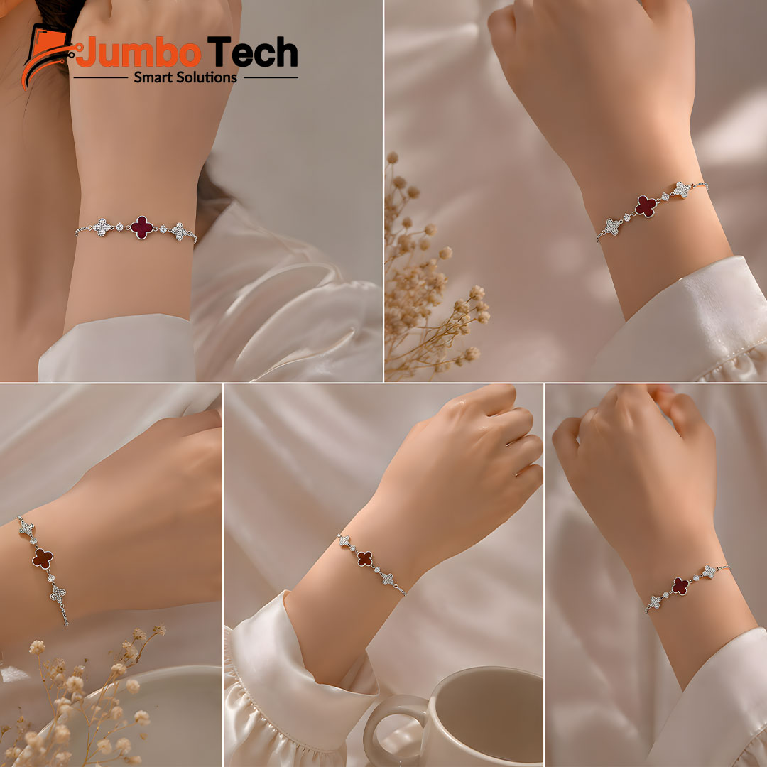 Fashion Jewelry Four-Leaf Clover Bracelet — Adjustable Chain with Crystal Stones