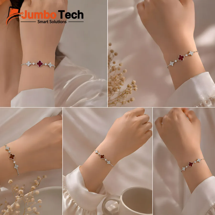 Fashion Jewelry Four-Leaf Clover Bracelet — Adjustable Chain with Crystal Stones