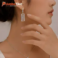 طقم إكسسوار — سلسلة وحلق بتصميم مستطيل مرصع بأحجار الكريستال
