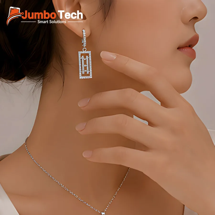 Fashion Jewelry Set — Rectangular Pendant Necklace & Drop Earrings with Crystal Stones