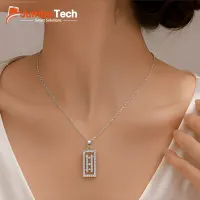 طقم إكسسوار — سلسلة وحلق بتصميم مستطيل مرصع بأحجار الكريستال