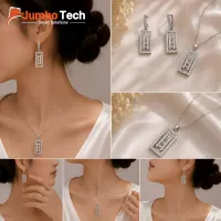 طقم إكسسوار — سلسلة وحلق بتصميم مستطيل مرصع بأحجار الكريستال