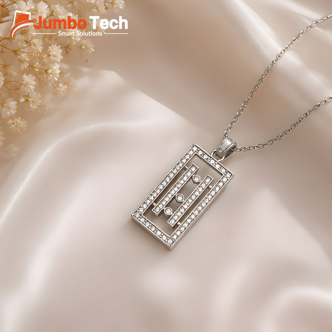 Fashion Jewelry Set — Rectangular Pendant Necklace & Drop Earrings with Crystal Stones