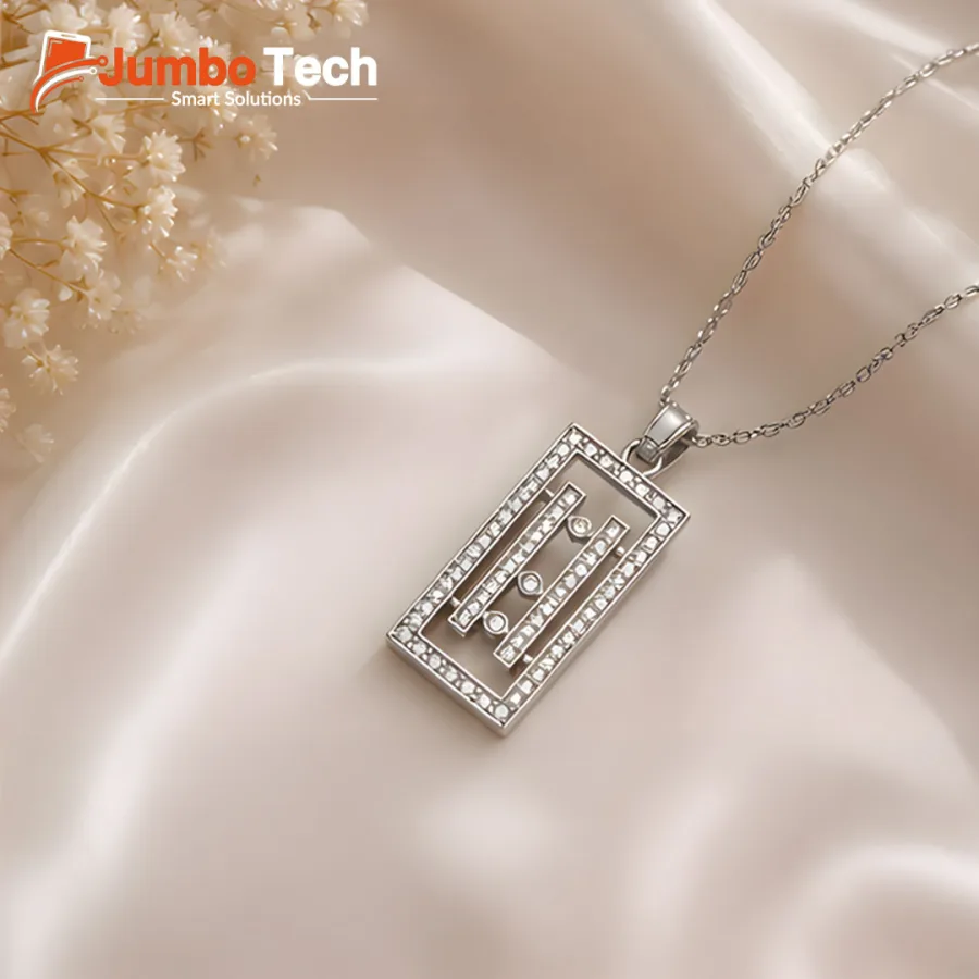 Fashion Jewelry Set — Rectangular Pendant Necklace & Drop Earrings with Crystal Stones
