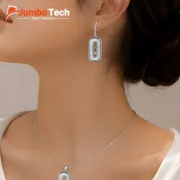 طقم إكسسوار — سلسلة وحلق بتصميم بيضاوي مع أحجار متحركة
