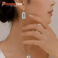 طقم إكسسوار — سلسلة وحلق بتصميم بيضاوي مع أحجار متحركة