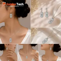 طقم إكسسوار — سلسلة وحلق بتصميم بيضاوي مع أحجار متحركة