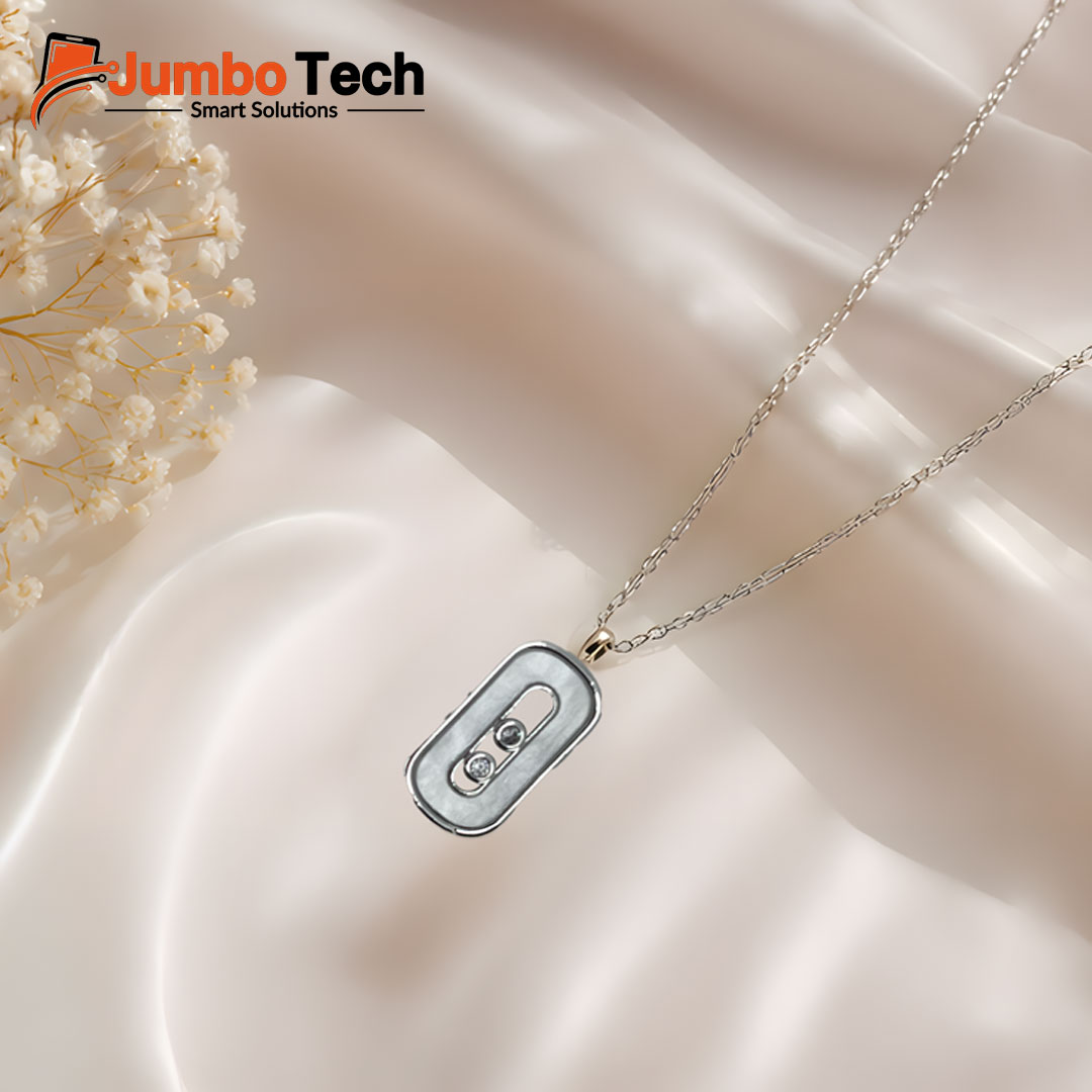 Fashion Jewelry Set — Oval Pendant Necklace & Drop Earrings with Moving Stones