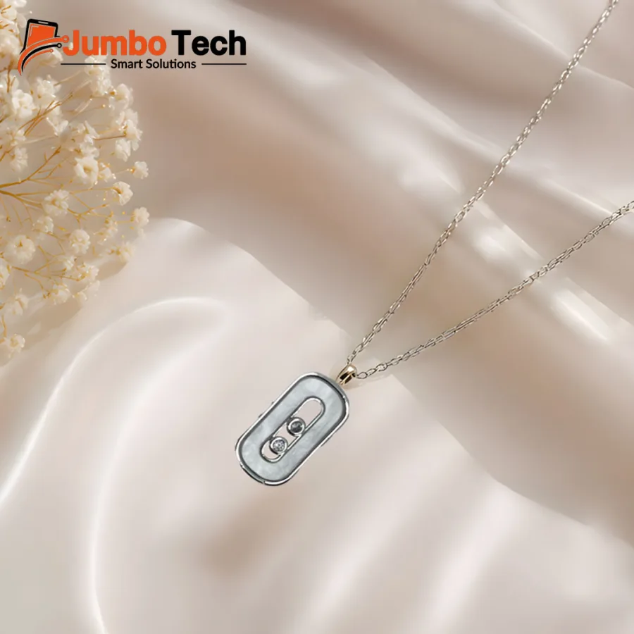 Fashion Jewelry Set — Oval Pendant Necklace & Drop Earrings with Moving Stones