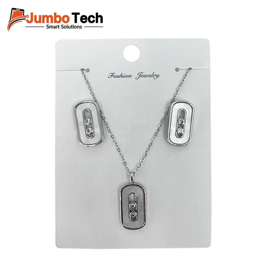 Fashion Jewelry Set — Oval Pendant Necklace & Drop Earrings with Moving Stones