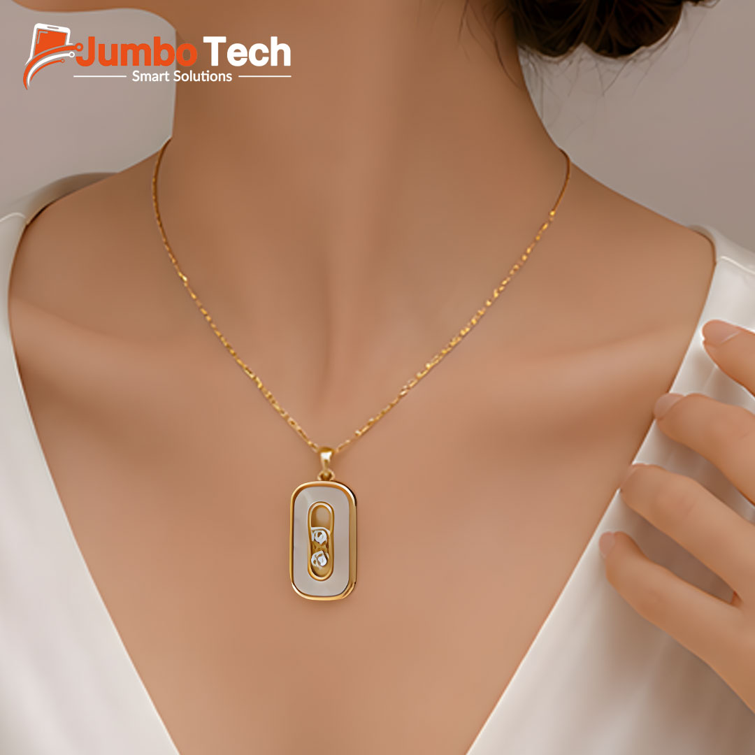 Fashion Jewelry Set — Oval Pendant Necklace & Drop Earrings with Moving Stones