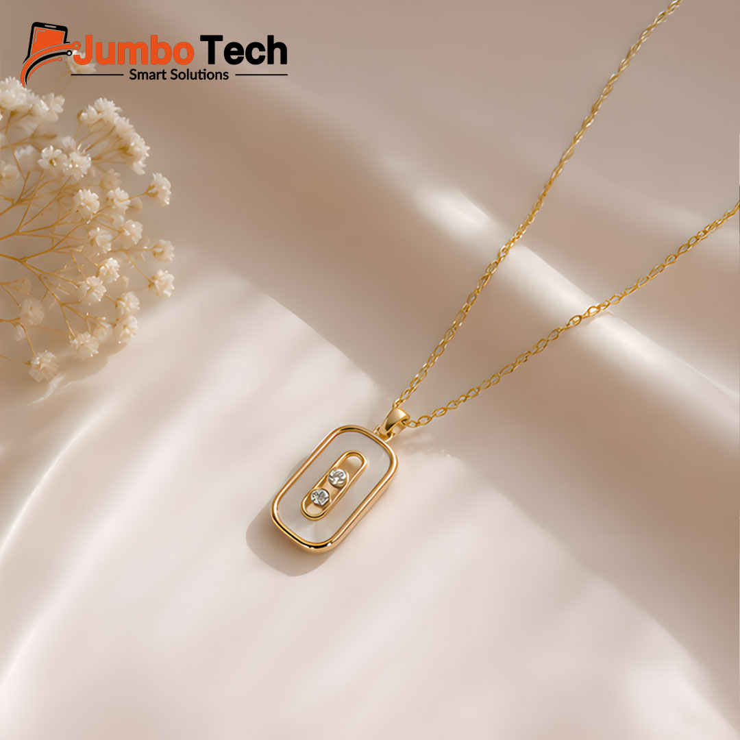 Fashion Jewelry Set — Oval Pendant Necklace & Drop Earrings with Moving Stones