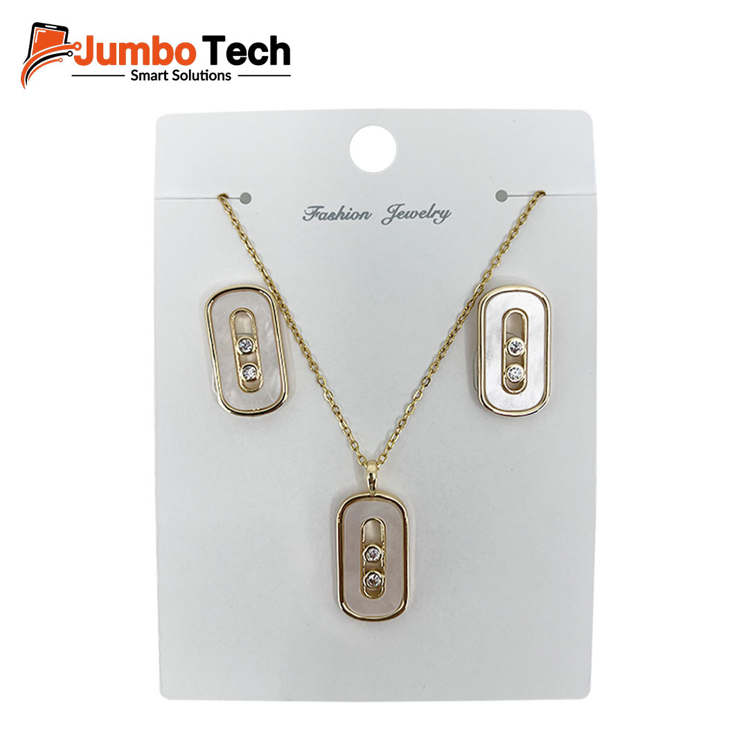 Fashion Jewelry Set — Oval Pendant Necklace & Drop Earrings with Moving Stones