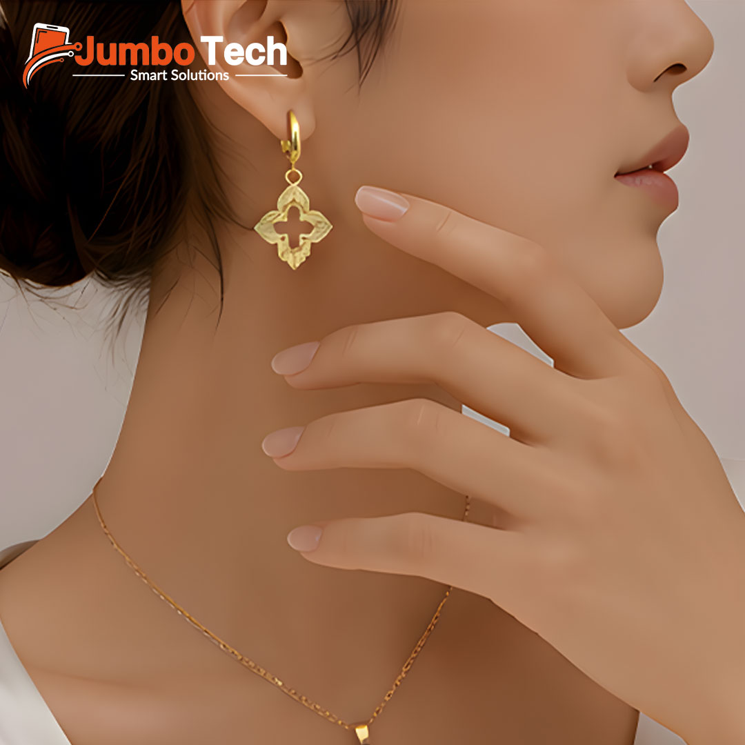 Fashion Jewelry Set — Four-Leaf Clover Pendant Necklace & Drop Earrings with Mother of Pearl