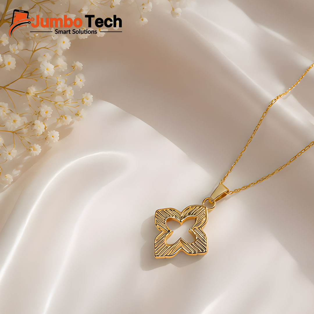 Fashion Jewelry Set — Four-Leaf Clover Pendant Necklace & Drop Earrings with Mother of Pearl