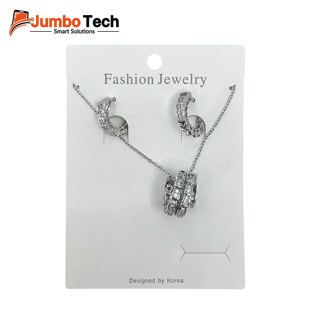 Fashion Jewelry Set — Ring Pendant Necklace & Hoop Earrings with Baguette Crystal Stones