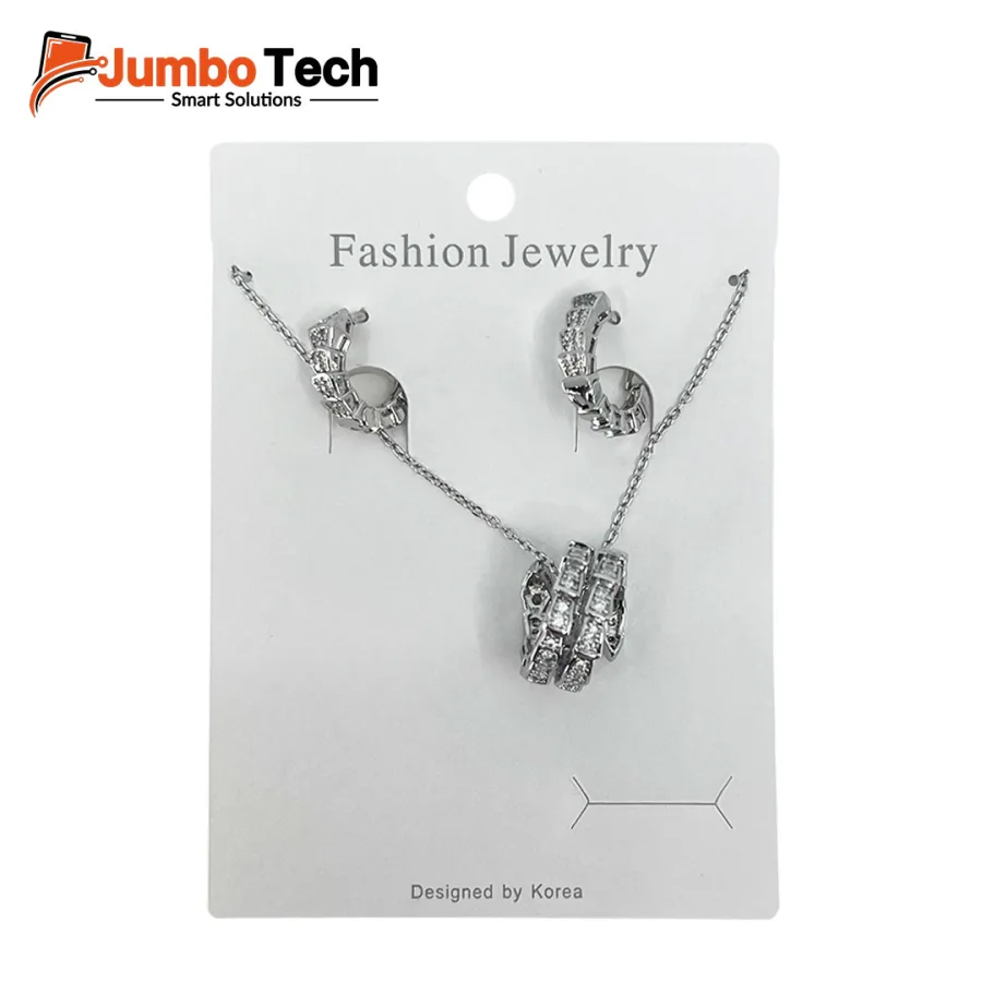 Fashion Jewelry Set — Ring Pendant Necklace & Hoop Earrings with Baguette Crystal Stones