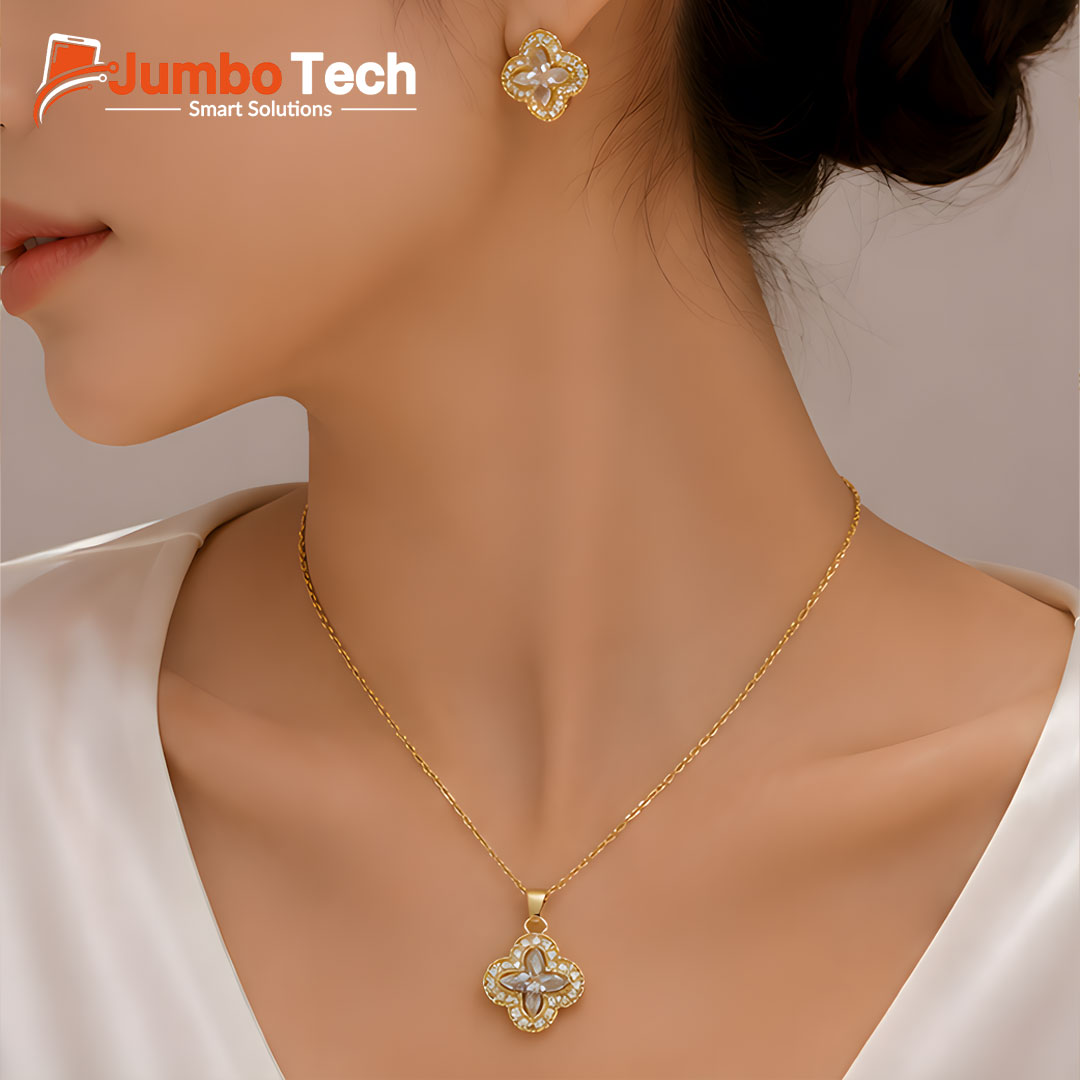Fashion Jewelry Set — Ring Pendant Necklace & Hoop Earrings with Baguette Crystal Stones