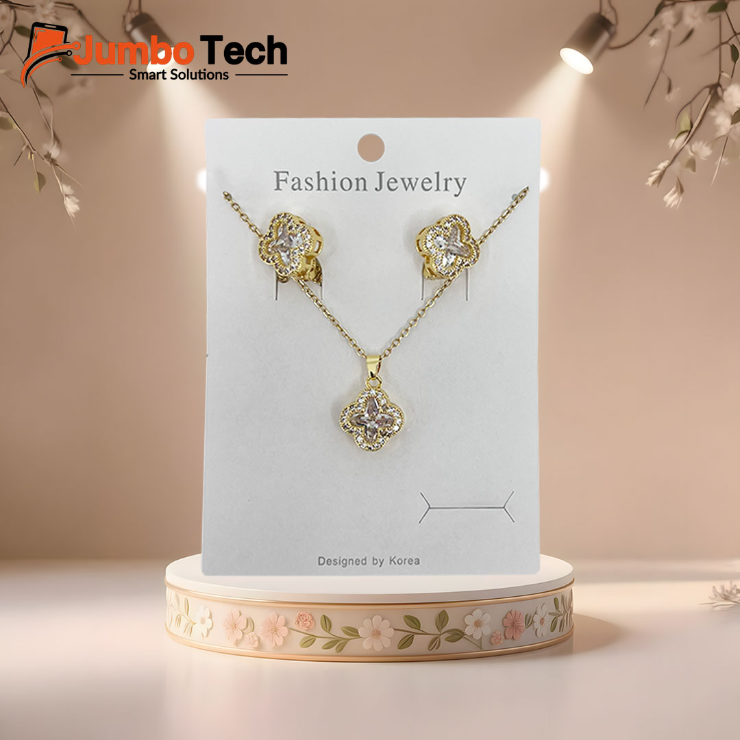 Fashion Jewelry Set — Ring Pendant Necklace & Hoop Earrings with Baguette Crystal Stones