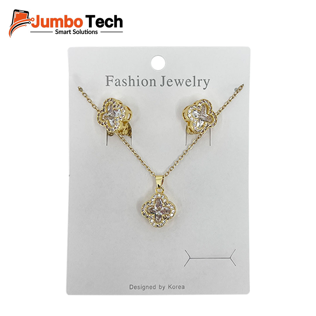 Fashion Jewelry Set — Ring Pendant Necklace & Hoop Earrings with Baguette Crystal Stones