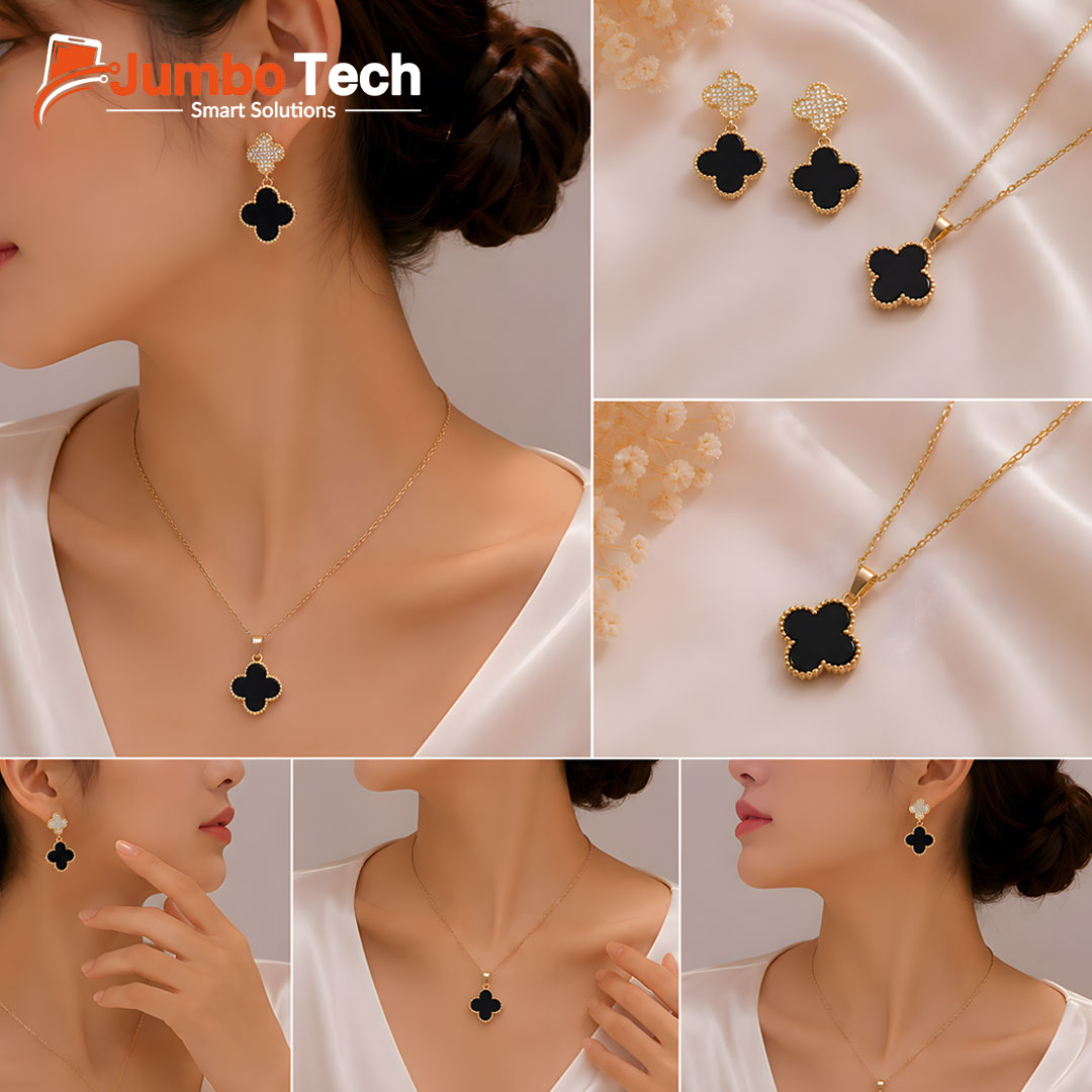 Fashion Jewelry Set — Ring Pendant Necklace & Hoop Earrings with Baguette Crystal Stones