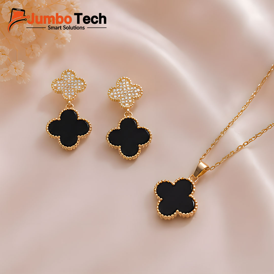 Fashion Jewelry Set — Ring Pendant Necklace & Hoop Earrings with Baguette Crystal Stones