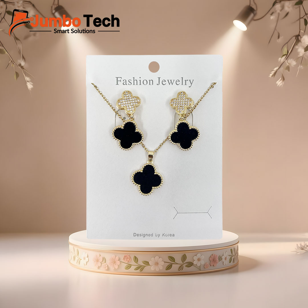 Fashion Jewelry Set — Ring Pendant Necklace & Hoop Earrings with Baguette Crystal Stones