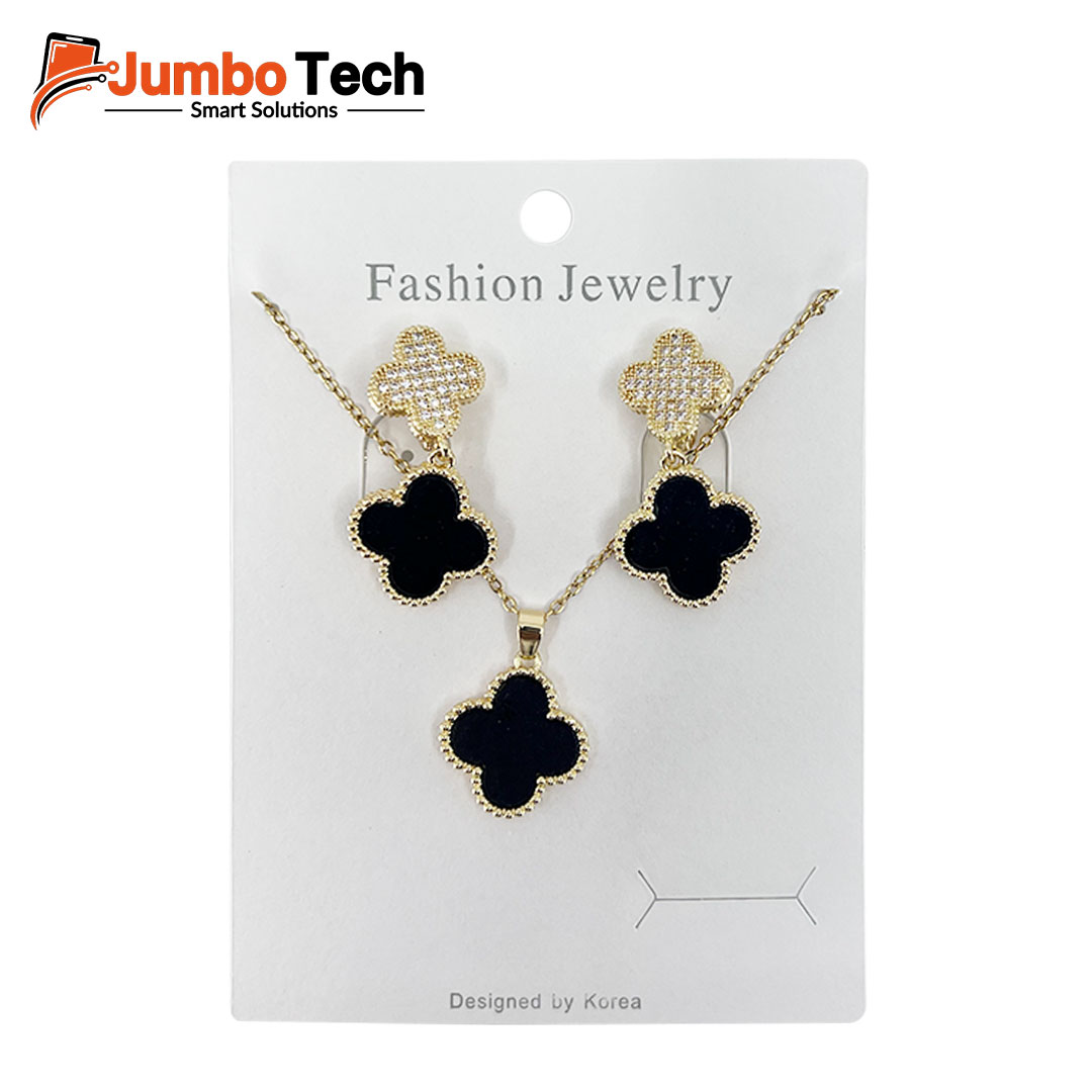 Fashion Jewelry Set — Ring Pendant Necklace & Hoop Earrings with Baguette Crystal Stones