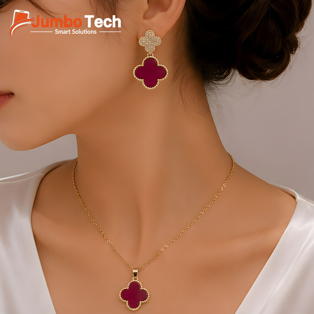 Fashion Jewelry Set — Ring Pendant Necklace & Hoop Earrings with Baguette Crystal Stones