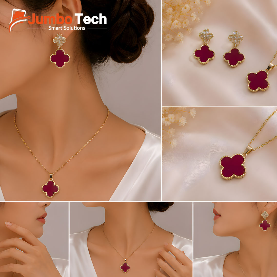 Fashion Jewelry Set — Ring Pendant Necklace & Hoop Earrings with Baguette Crystal Stones