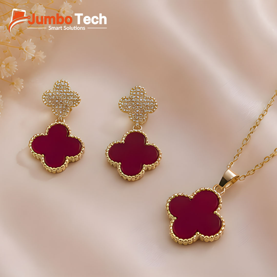 Fashion Jewelry Set — Ring Pendant Necklace & Hoop Earrings with Baguette Crystal Stones