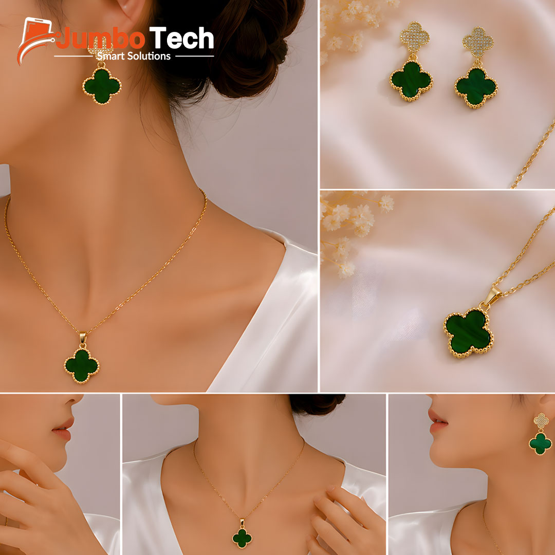Fashion Jewelry Set — Ring Pendant Necklace & Hoop Earrings with Baguette Crystal Stones