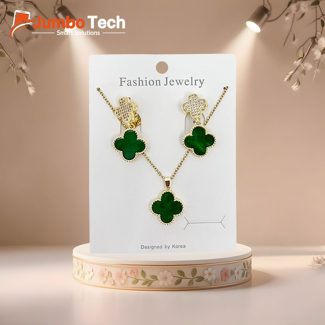 Fashion Jewelry Set — Ring Pendant Necklace & Hoop Earrings with Baguette Crystal Stones