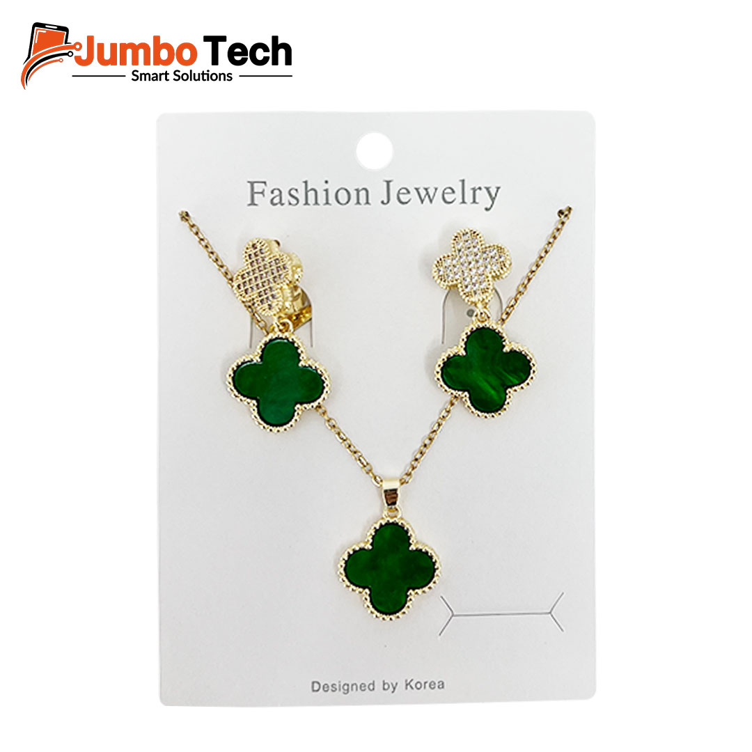 Fashion Jewelry Set — Ring Pendant Necklace & Hoop Earrings with Baguette Crystal Stones