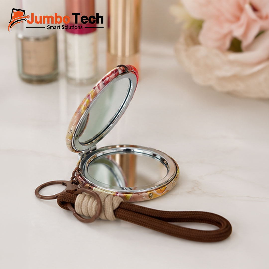 Anime Bag Charm Keychain with Compact Mirror & Braided Rope Strap