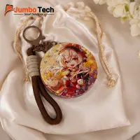 ميدالية حقيبة بطابع أنمي مع مرايا مدمجة وحبل مضفر