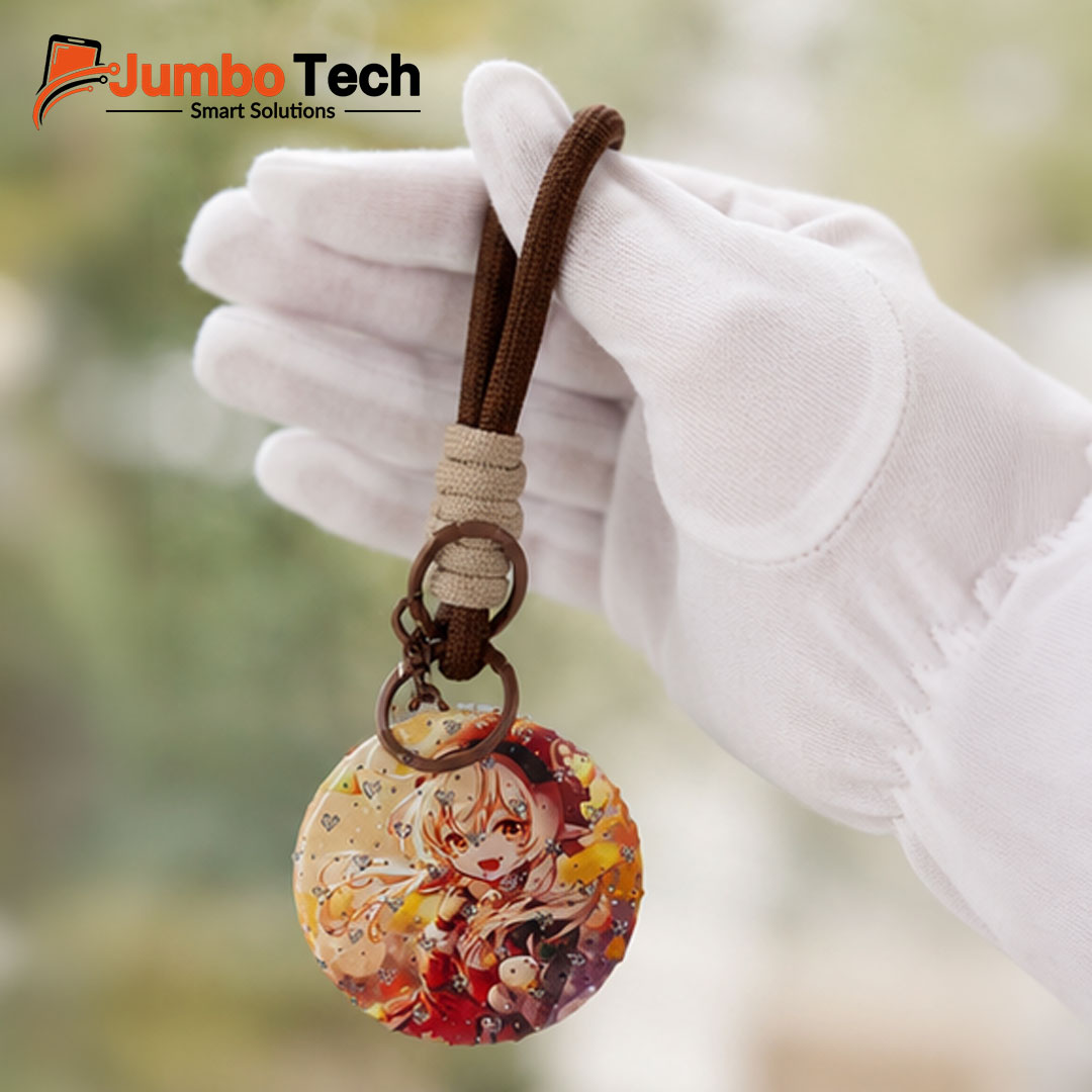 Anime Bag Charm Keychain with Compact Mirror & Braided Rope Strap