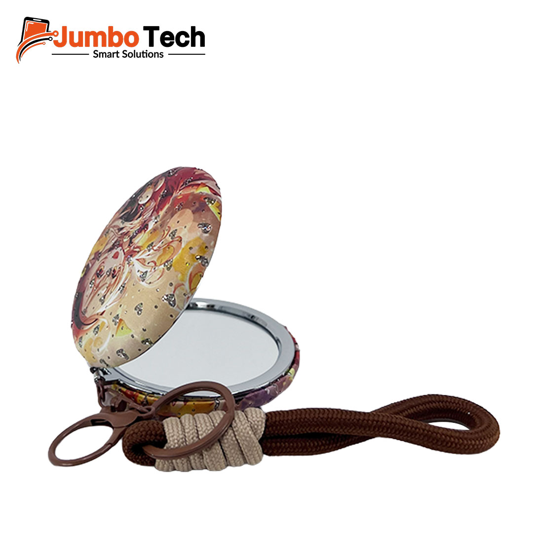 Anime Bag Charm Keychain with Compact Mirror & Braided Rope Strap