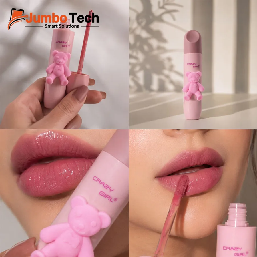 Crazy Girl Bear Charm Liquid Lip Gloss - Rosy Pink Shade