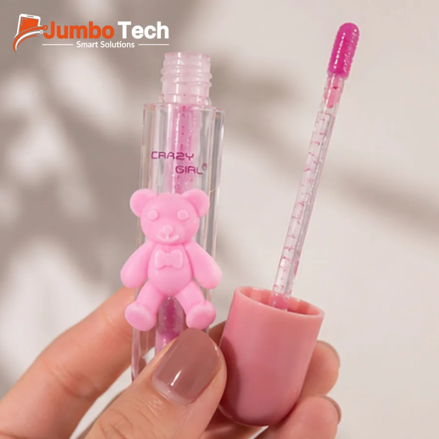 Crazy Girl Bear Charm Lip Gloss - Sheer Pink Glitter Finish