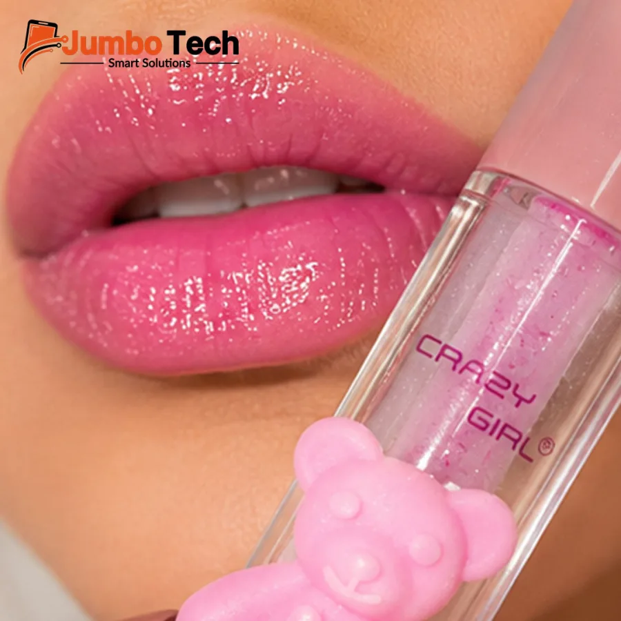 Crazy Girl Bear Charm Lip Gloss - Sheer Pink Glitter Finish