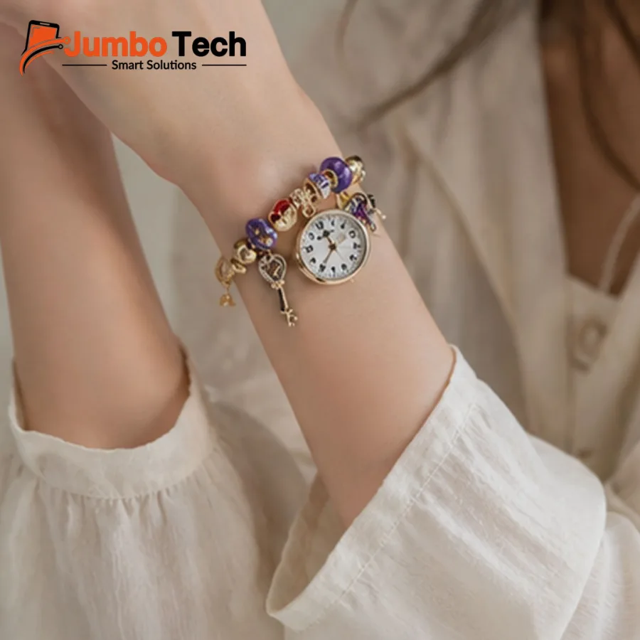 Women's Charm Bracelet Watch with Colorful Beads - Bohemian Style