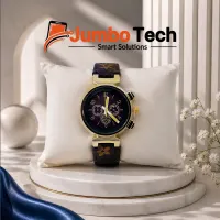 Luxury Women's Chronograph Watch with Floral Leather Strap - Gold Frame