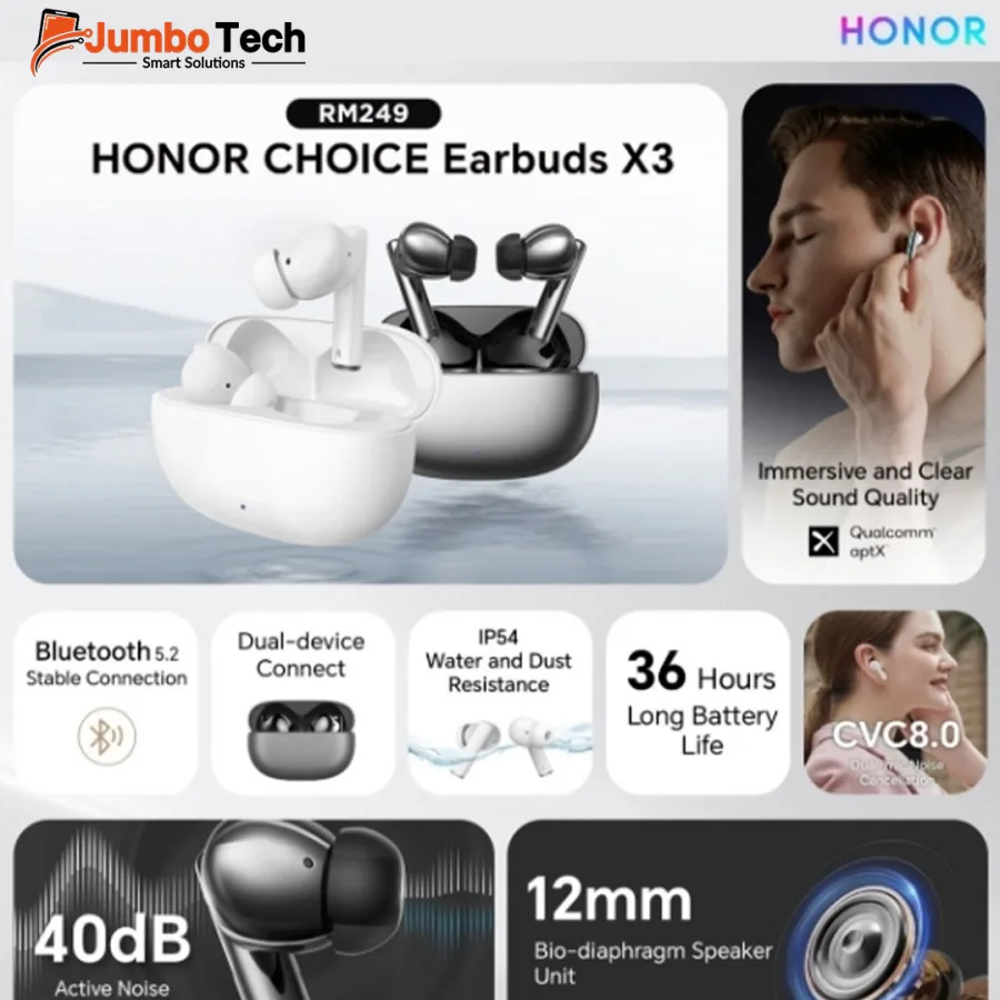 HONOR Choice Earbuds X3 TWS with 40dB ANC & 36-Hour Battery Life