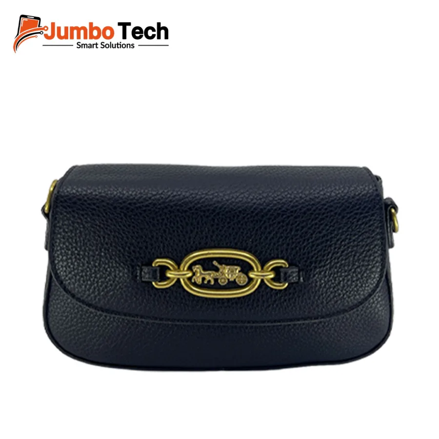 Crossbody Leather Shoulder Bag with Vintage Gold Horse & Carriage Hardware Accent